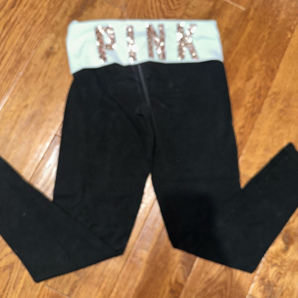 PINK Victoria's Secret Black and Light Blue Leggings
